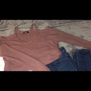 SHEIN pastel pink off shoulder sweater